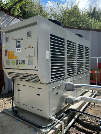 The Enerblue Ultra Low Noise Palladium Air Source Heat Pump installation at the Greenpeace UK HQ.